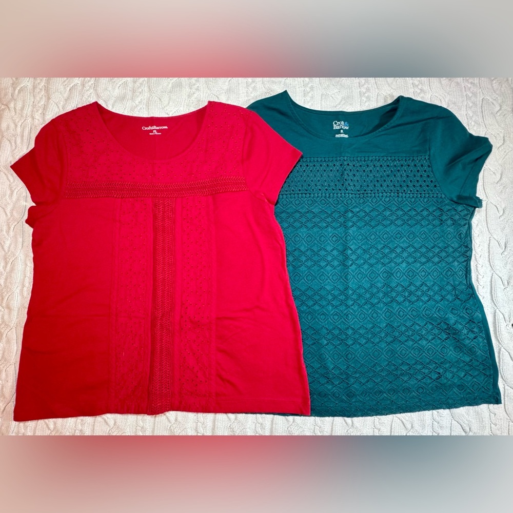 Lot of 2 Croft & Barrow Short-sleeved Lace Front Blouses #1644
